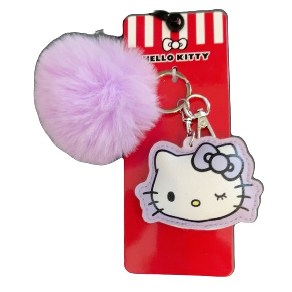 Sanrio Hello Kitty Winking Purple Pom Keychain Bag Charm 2025 New With Tags - Picture 12 of 12